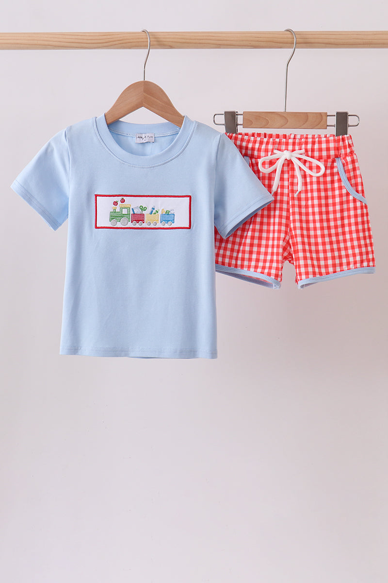 Blue Train Embroidered Set