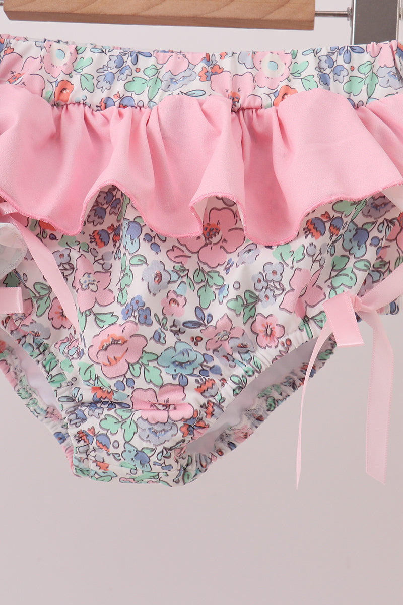 Pink Floral Smocked Swimsuit