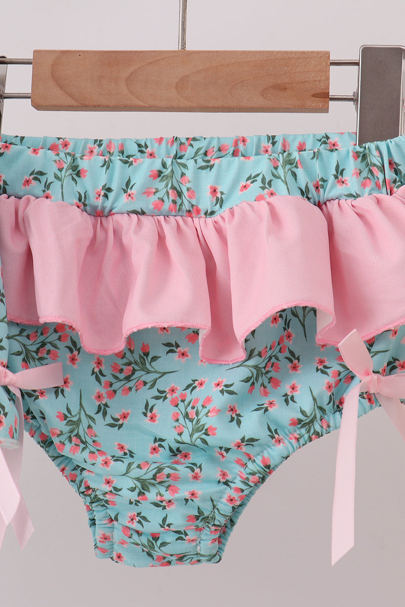 Green Floral Smocked Swimsuit