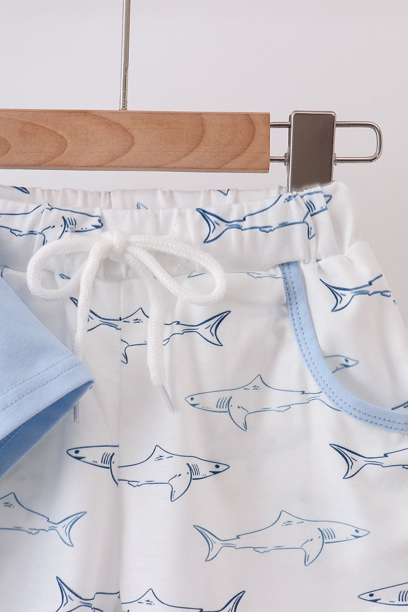 Blue Shark Print Shorts Set
