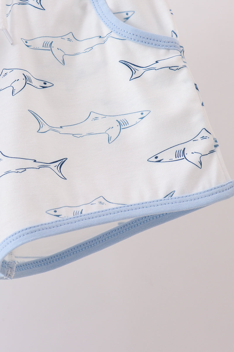 Blue Shark Print Shorts Set