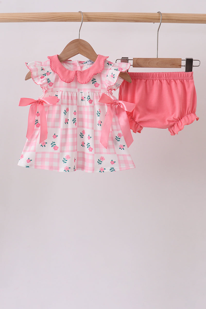 Pink Floral Ruffle Bloomer Set