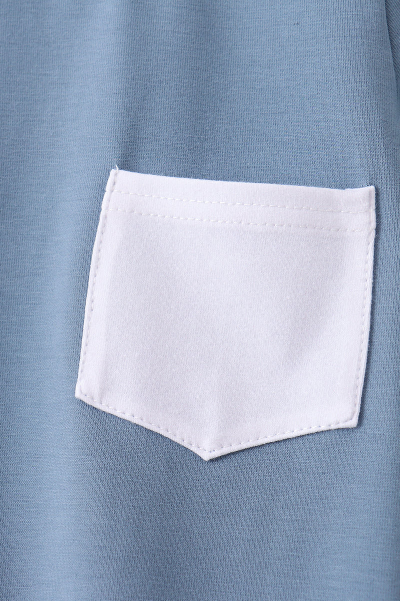 Blue Pocket Grid Shorts Set