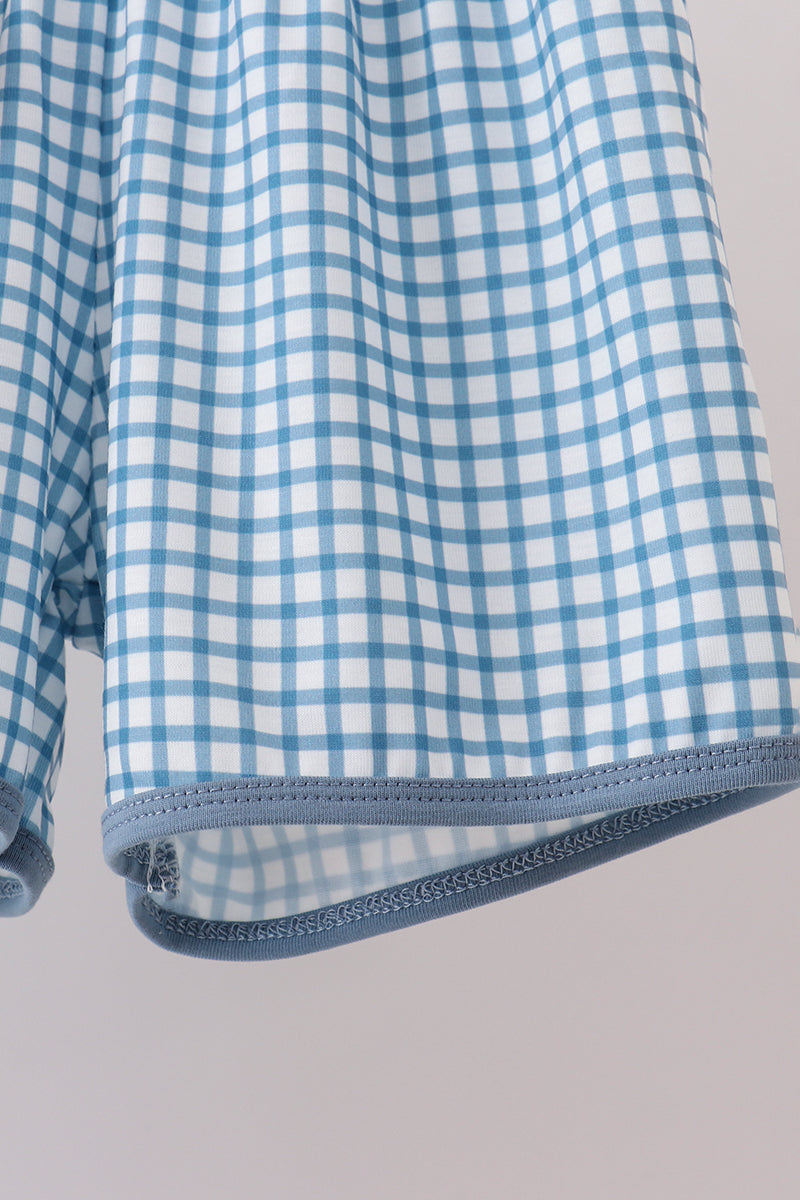 Blue Pocket Grid Shorts Set