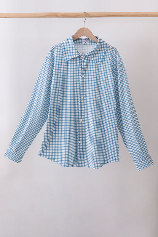 Blue Grid Dad Button Down Shirt