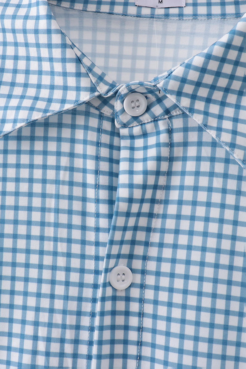 Blue Grid Dad Button Down Shirt
