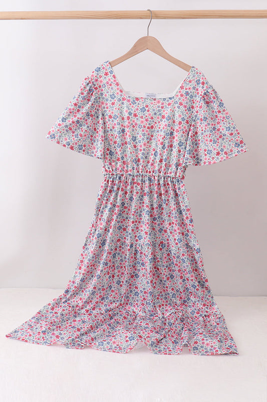 Blue Floral Print Mom Dress