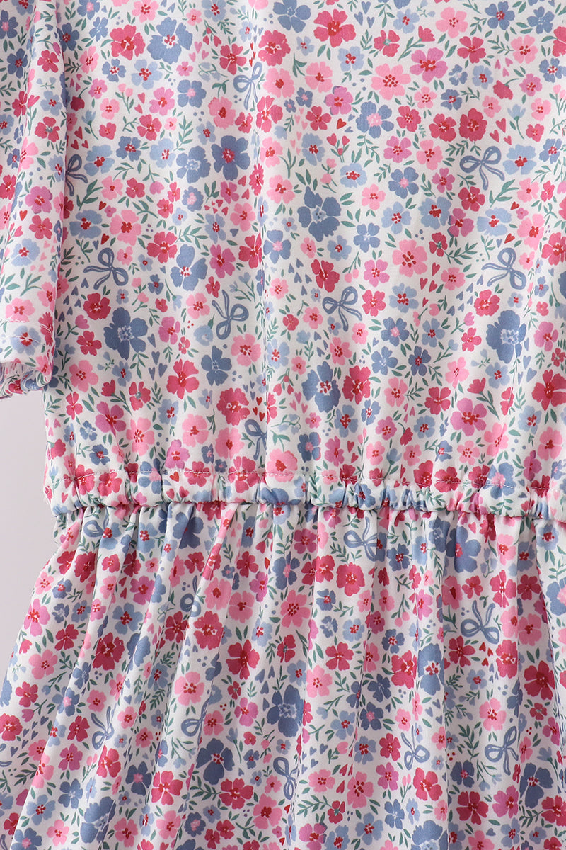Blue Floral Print Mom Dress