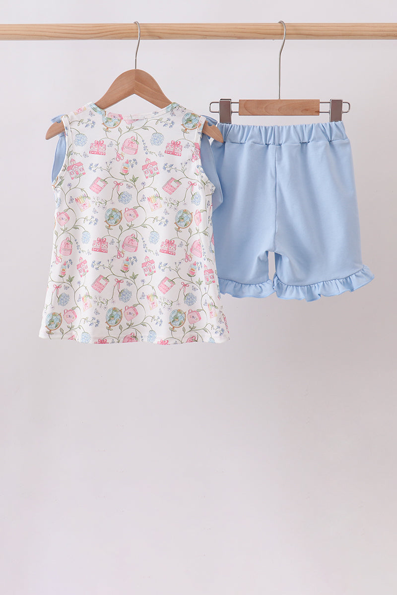 Blue Hydrangea Ruffle Shorts Set