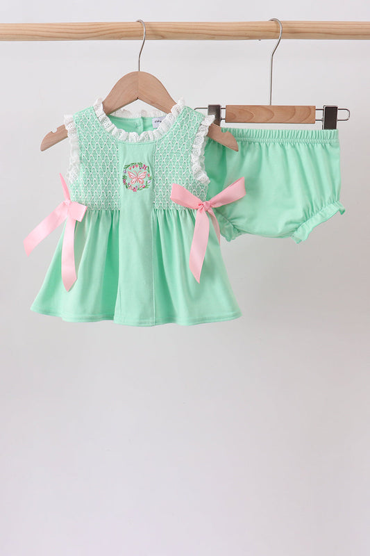 Green Butterfly Smocked Bloomer Set