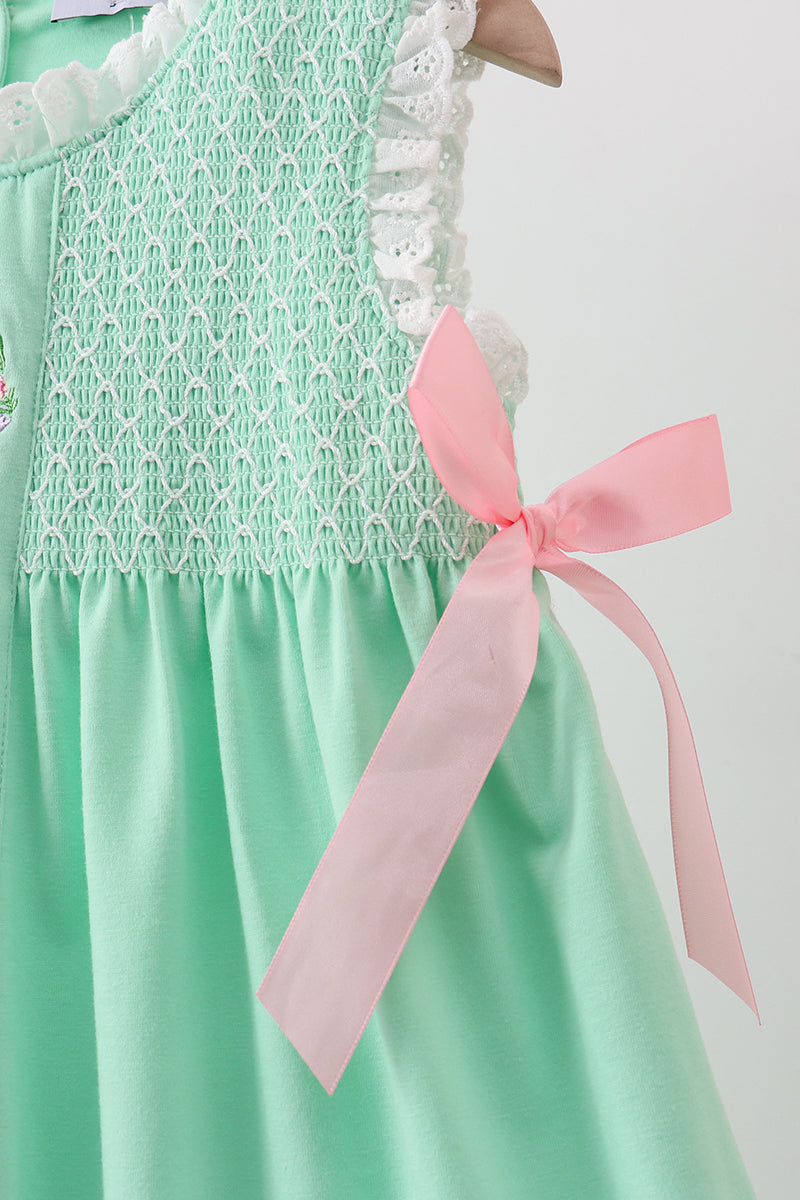 Green Butterfly Smocked Ruffle Shorts Set