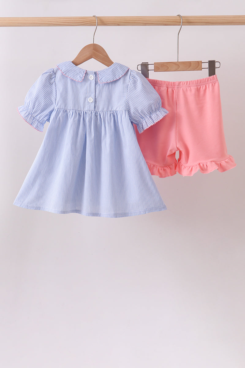 Blue Whale Smocked Seersucker Shorts Set