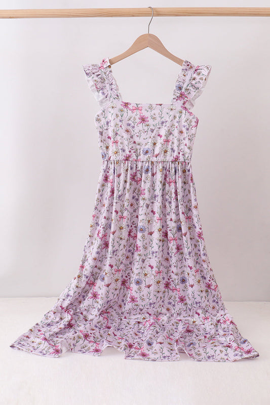 Purple Garden Ruffle Mom Dress