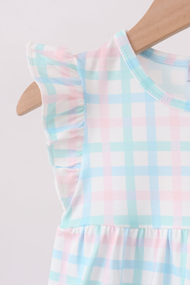Blue Plaid Ruffle Bubble