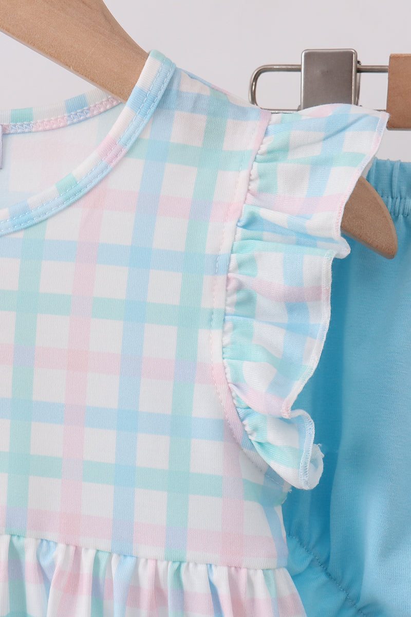Blue Plaid Ruffle Bloomer Set