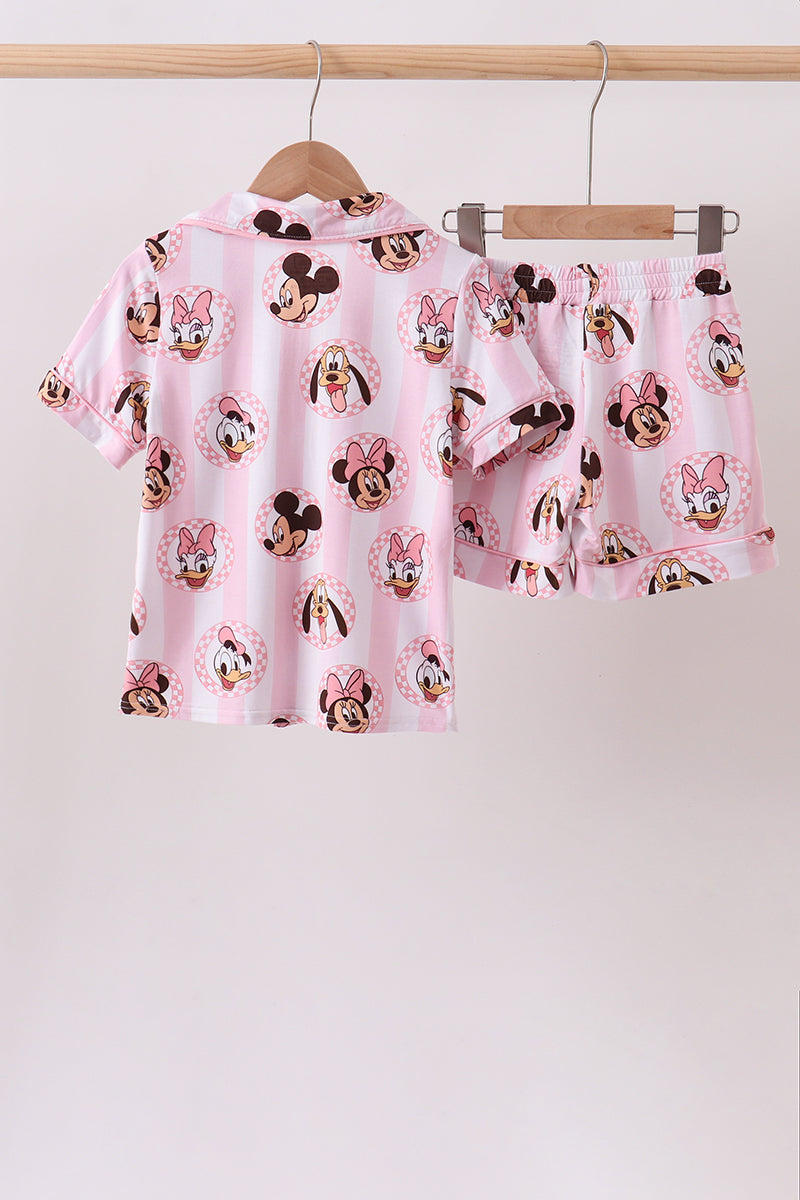 Pink character bamboo pocket pajama set