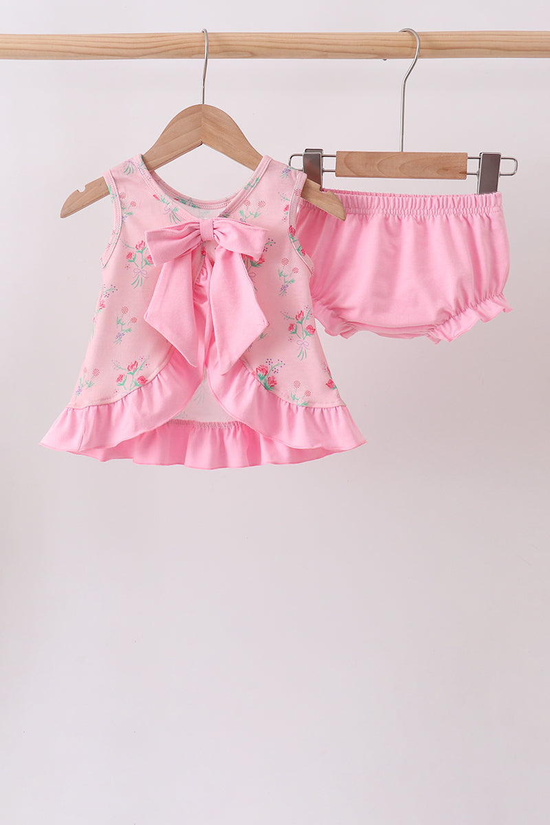 Pink Floral Ruffle Bloomer Set