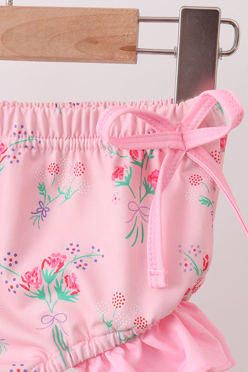 Pink Floral Ruffle 2pc Swimsuit