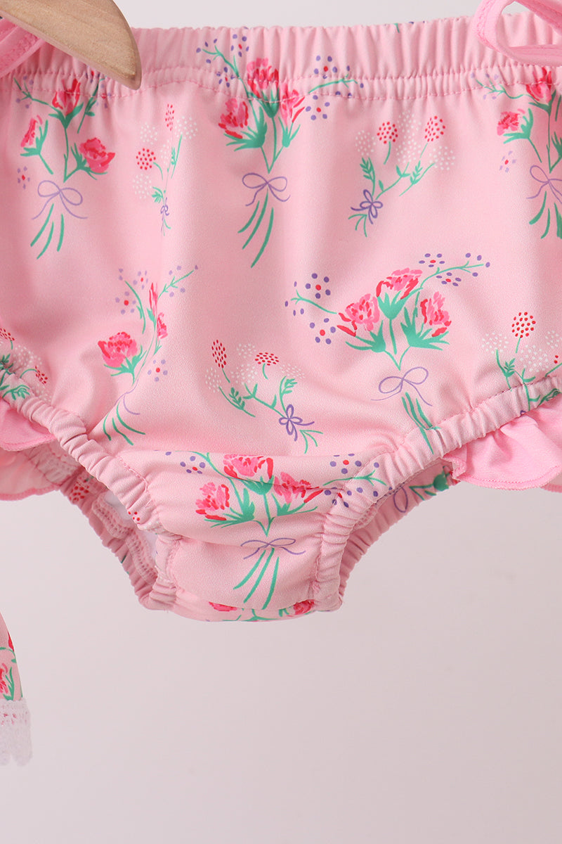 Pink Floral Ruffle 2pc Swimsuit
