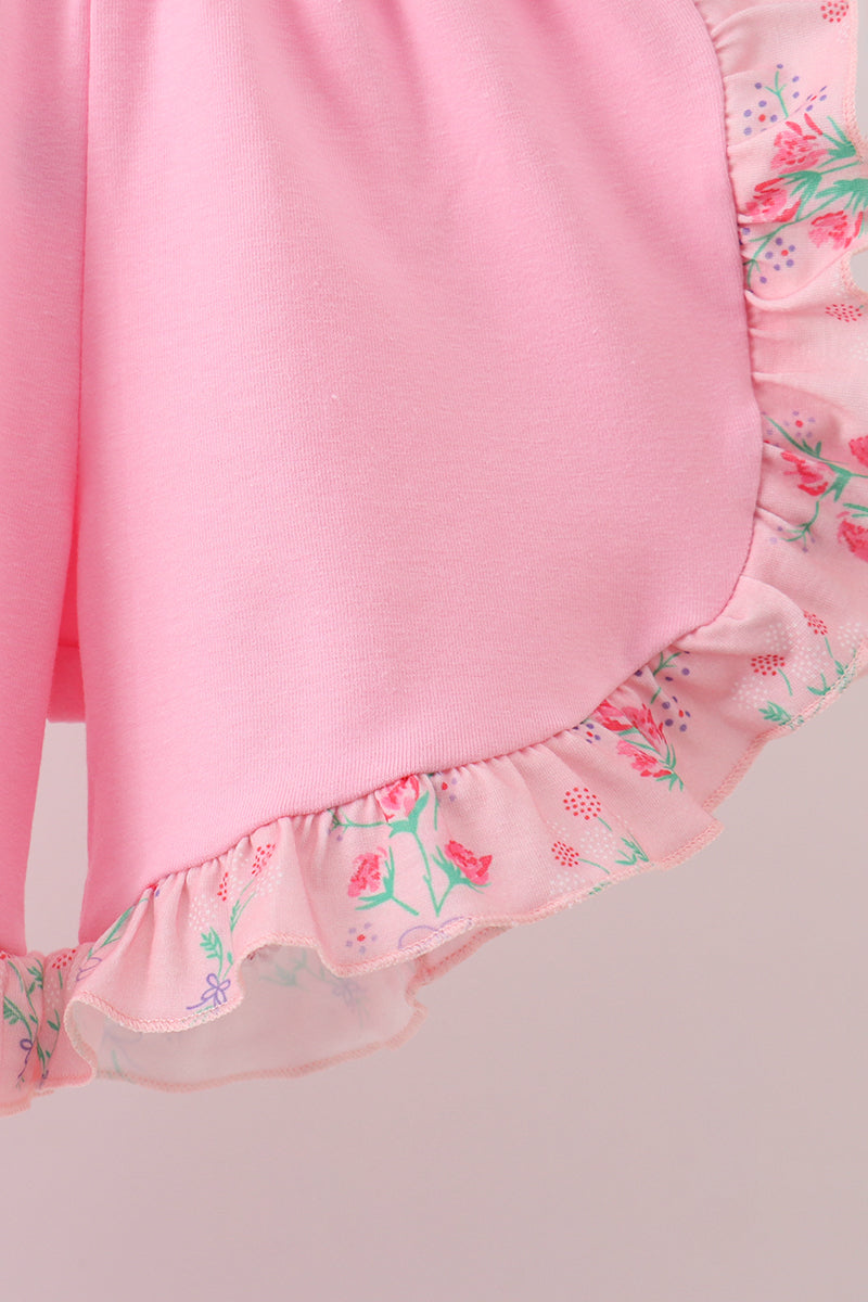 Pink Floral Ruffle Shorts Set