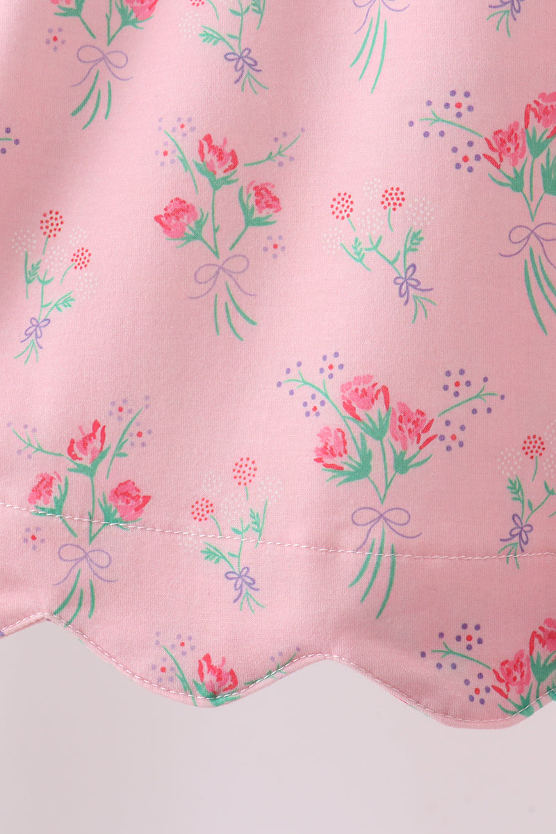 Pink Floral Ruffle Shorts Set