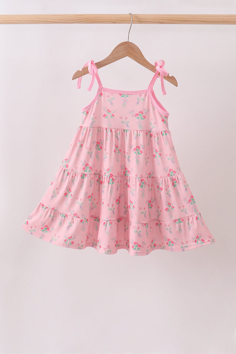 Pink Floral Tiered Dress
