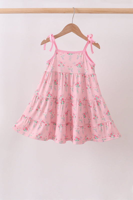 Pink Floral Tiered Dress
