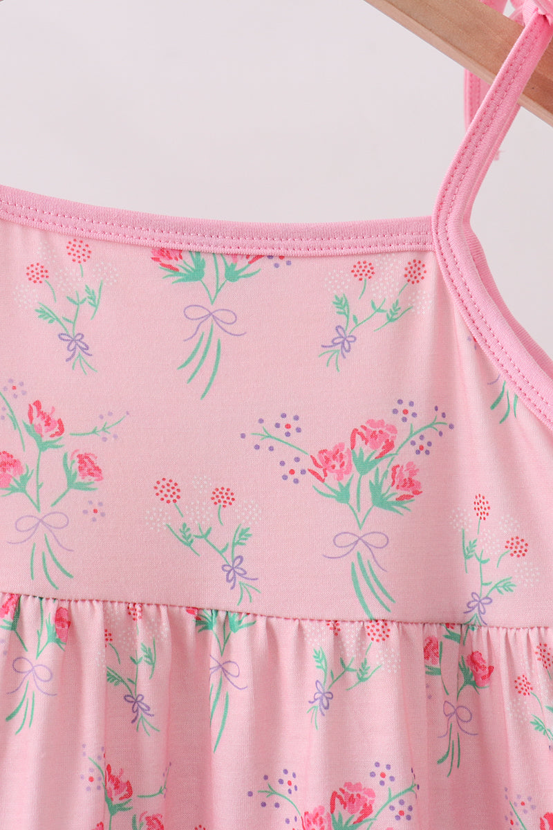 Pink Floral Tiered Dress
