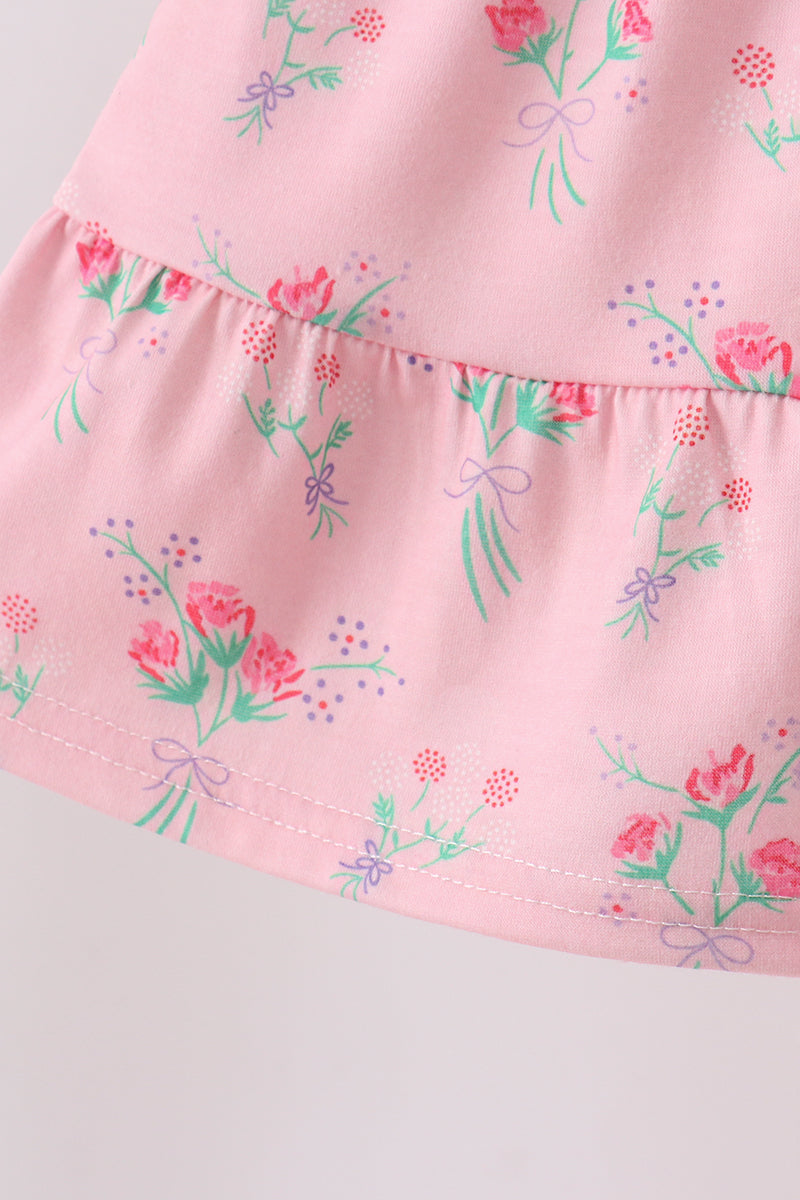 Pink Floral Tiered Dress