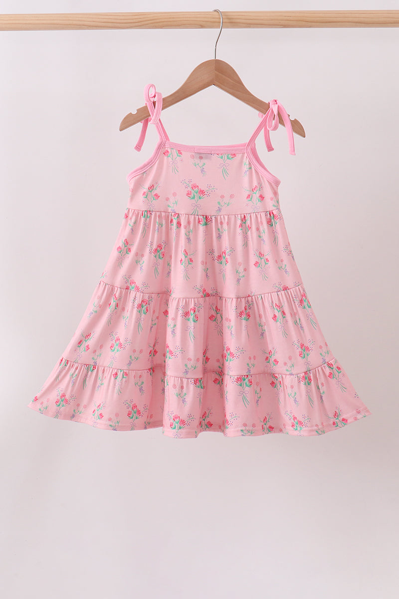 Pink Floral Tiered Dress