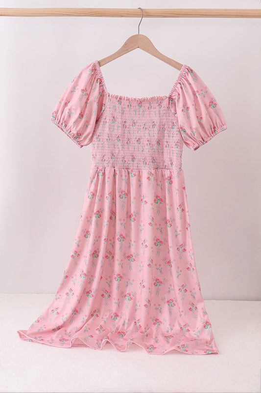 Pink Floral Smocked Mom Dress