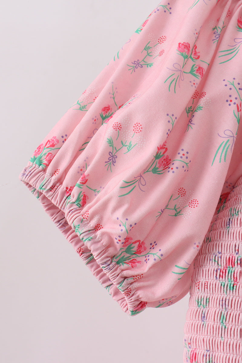 Pink Floral Smocked Mom Dress