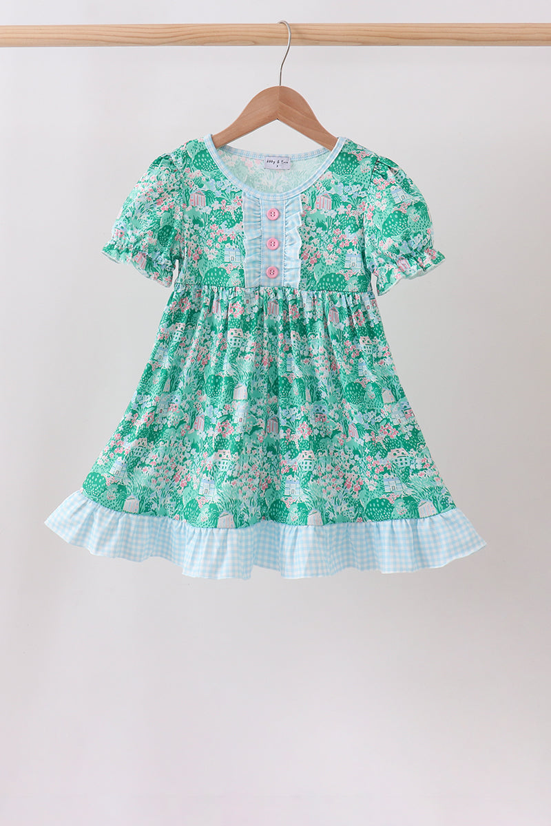 Green house floral Ruffle Dress