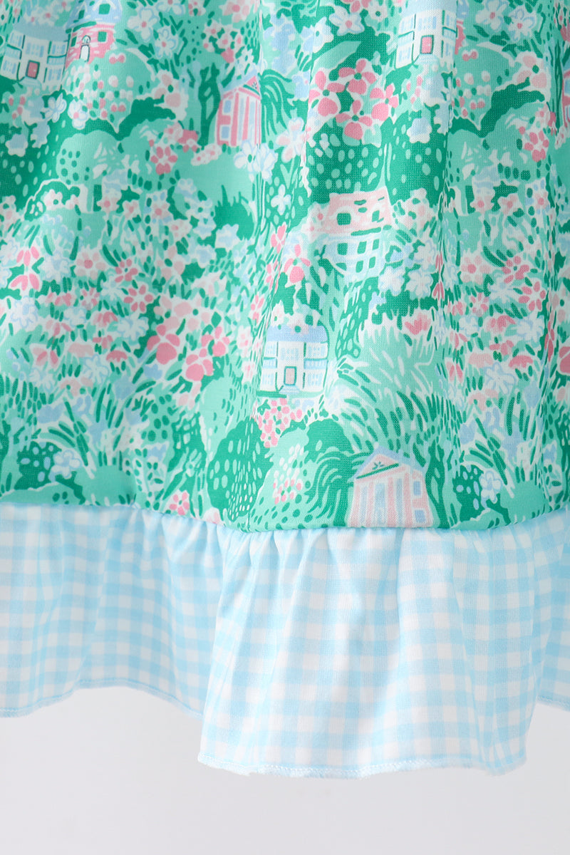 Green house floral Ruffle Dress
