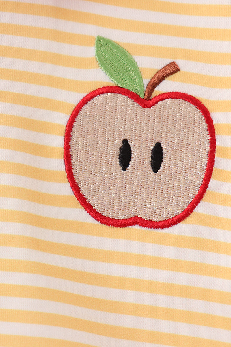 Mustard Stripe Apple Embroidered Top