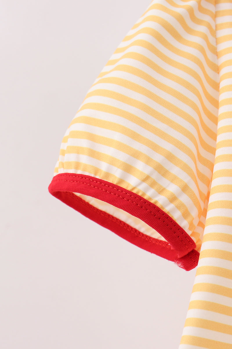 Mustard Stripe Apple Embroidered Top