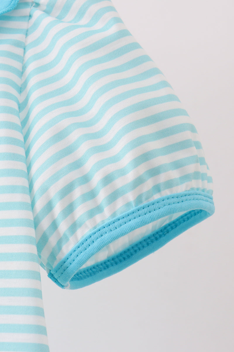Blue Stripe School Bus Embroidered Top