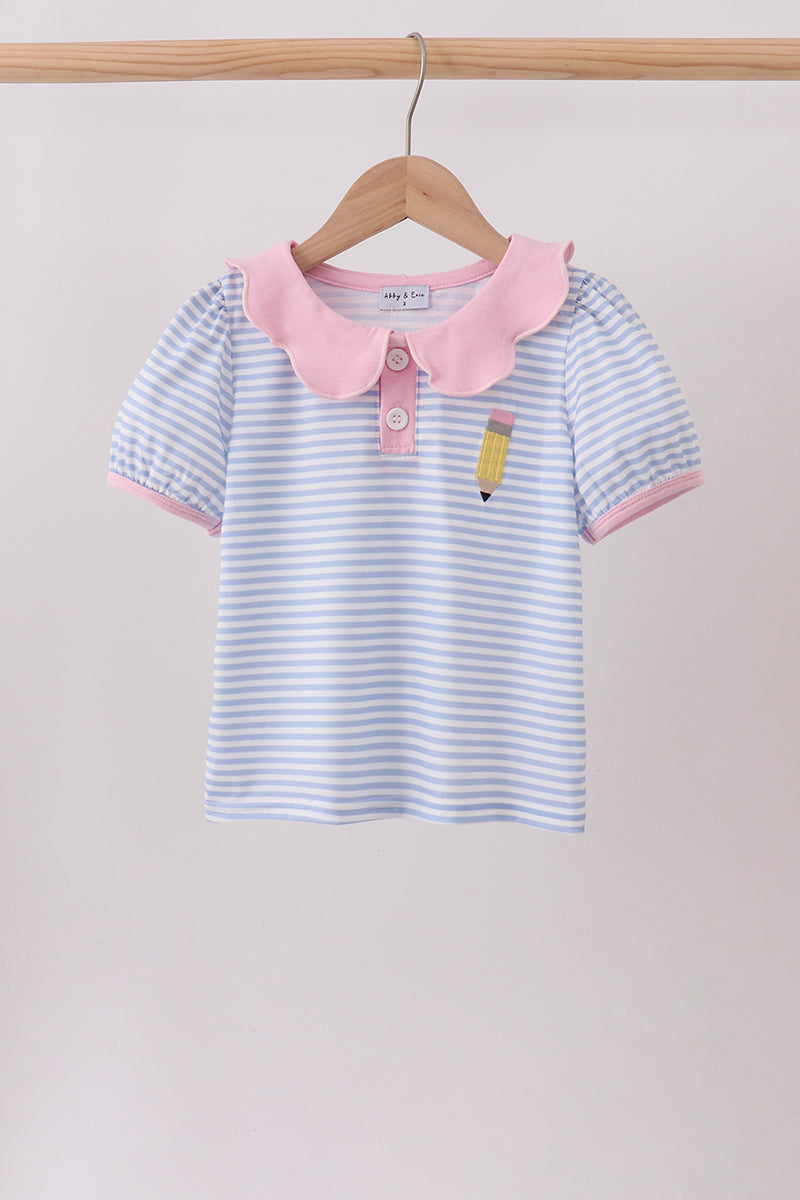 Purple Stripe Pencil Embroidered Top