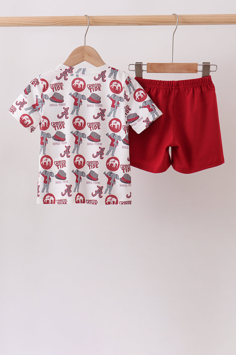 Maroon Alabama Smocked Shorts Set
