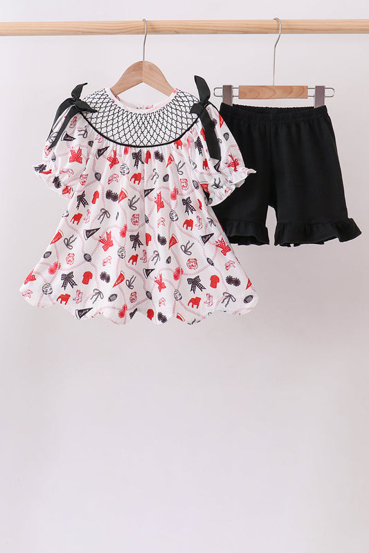 Black Georgia Smocked Shorts Set