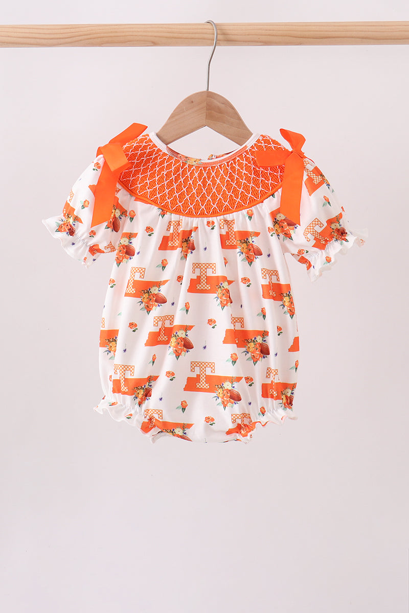 Orange Tennessee Smocked Bow Bubble