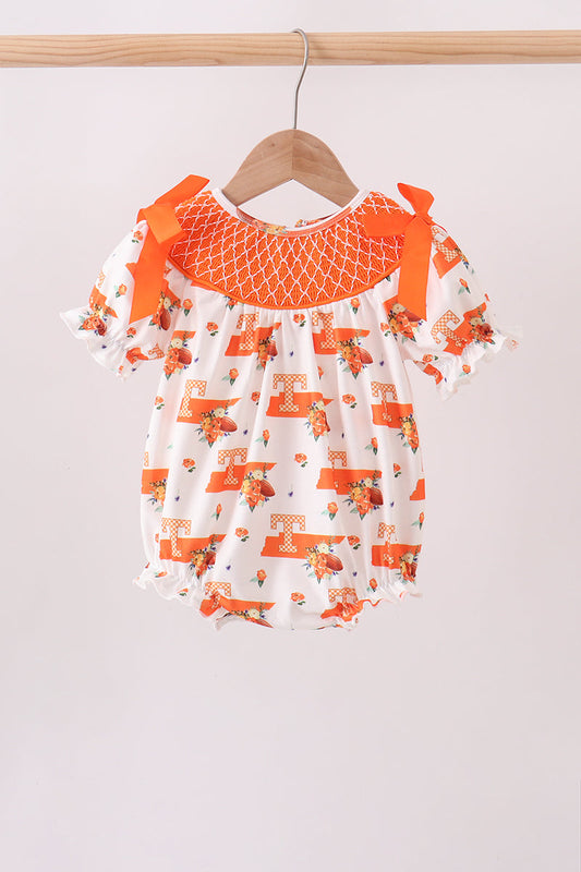 Orange Tennessee Smocked Bow Bubble
