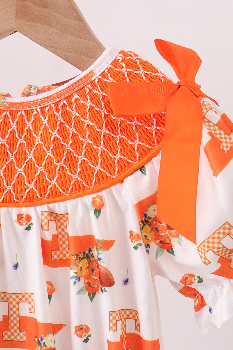 Orange Tennessee Smocked Bow Bubble