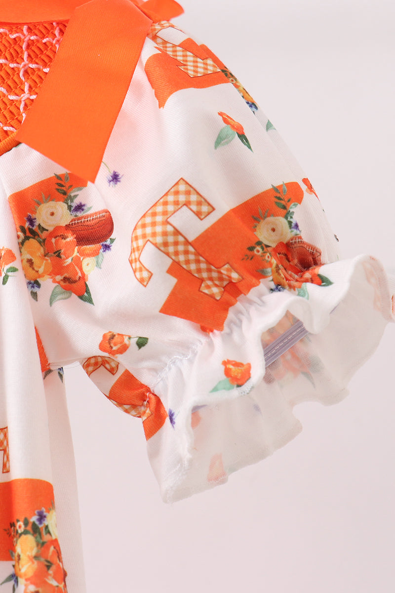 Orange Tennessee Smocked Bow Bubble