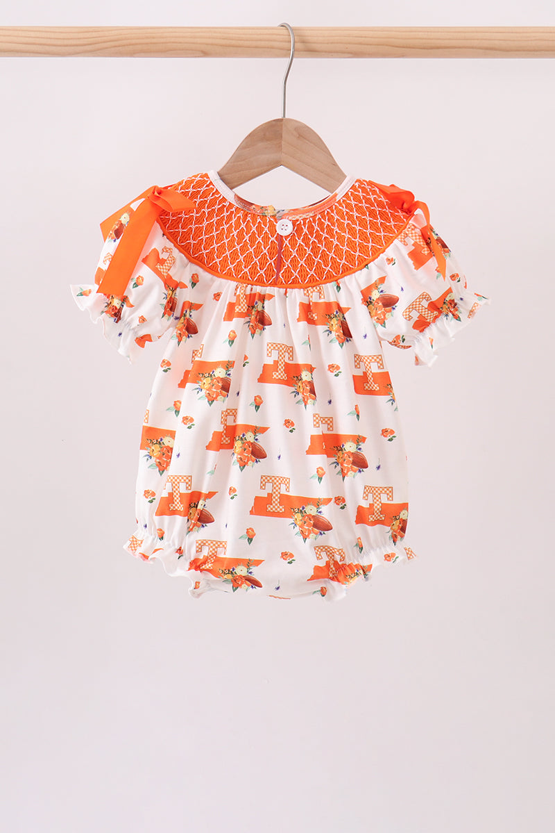 Orange Tennessee Smocked Bow Bubble