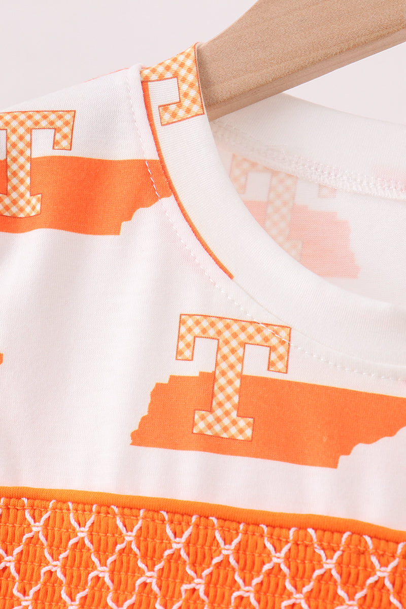 Orange Tennessee Smocked Shorts Set