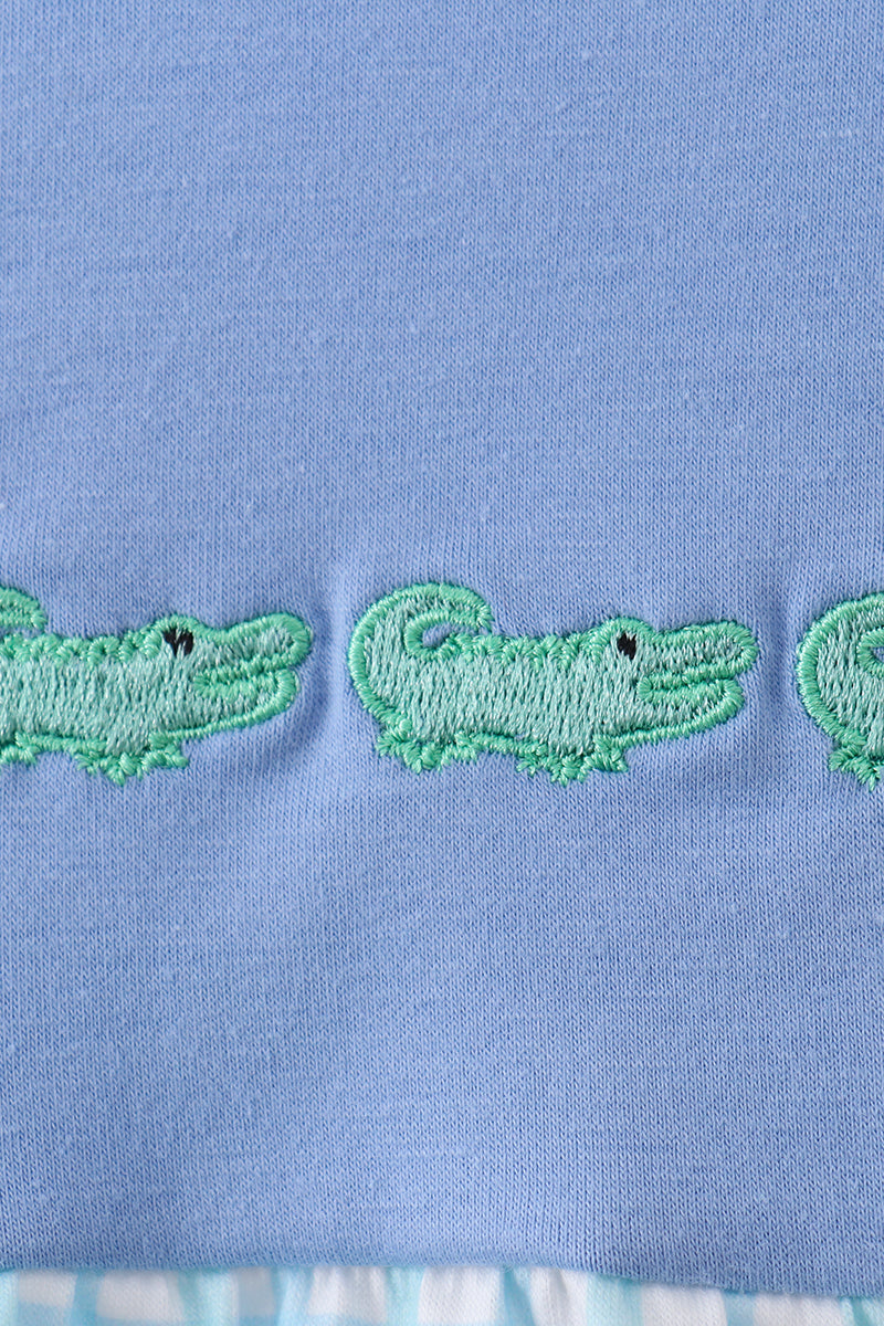Blue Crocodile Embroidered Bubble