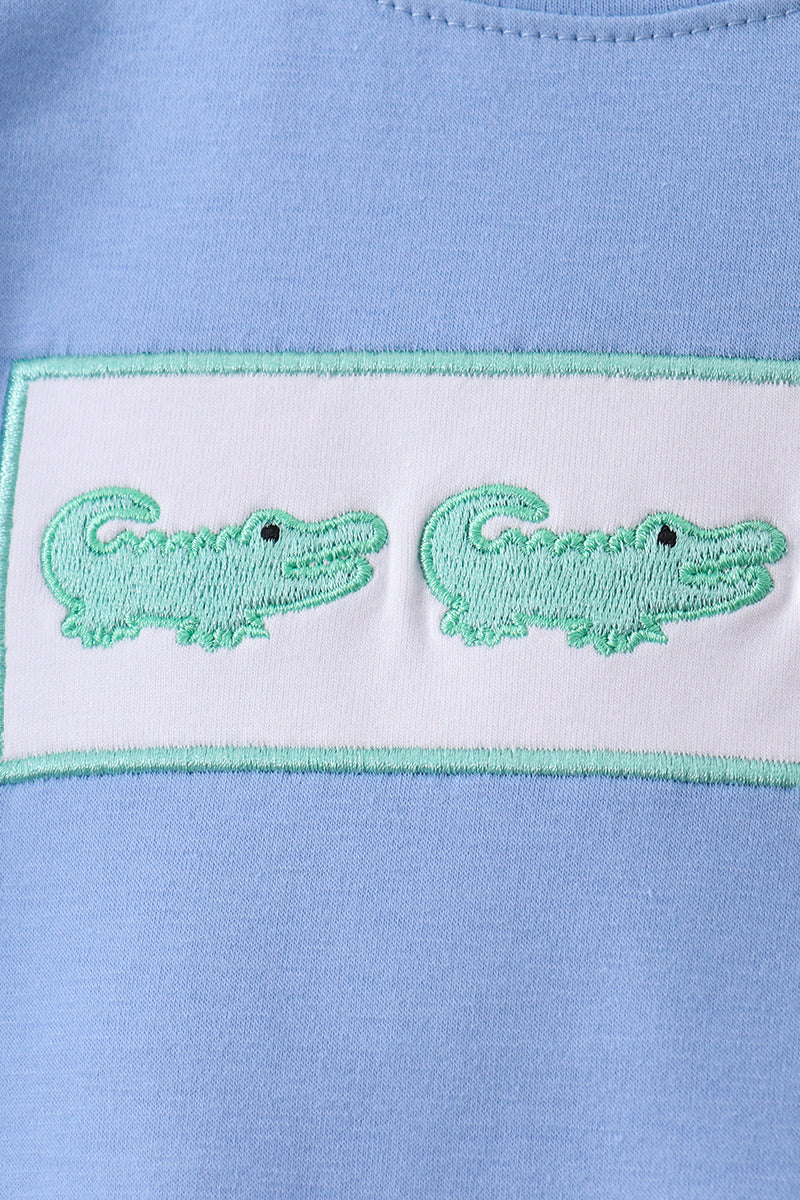 Blue Crocodile Embroidered Shorts Set