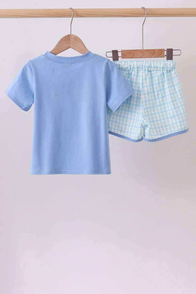 Blue Crocodile Embroidered Shorts Set