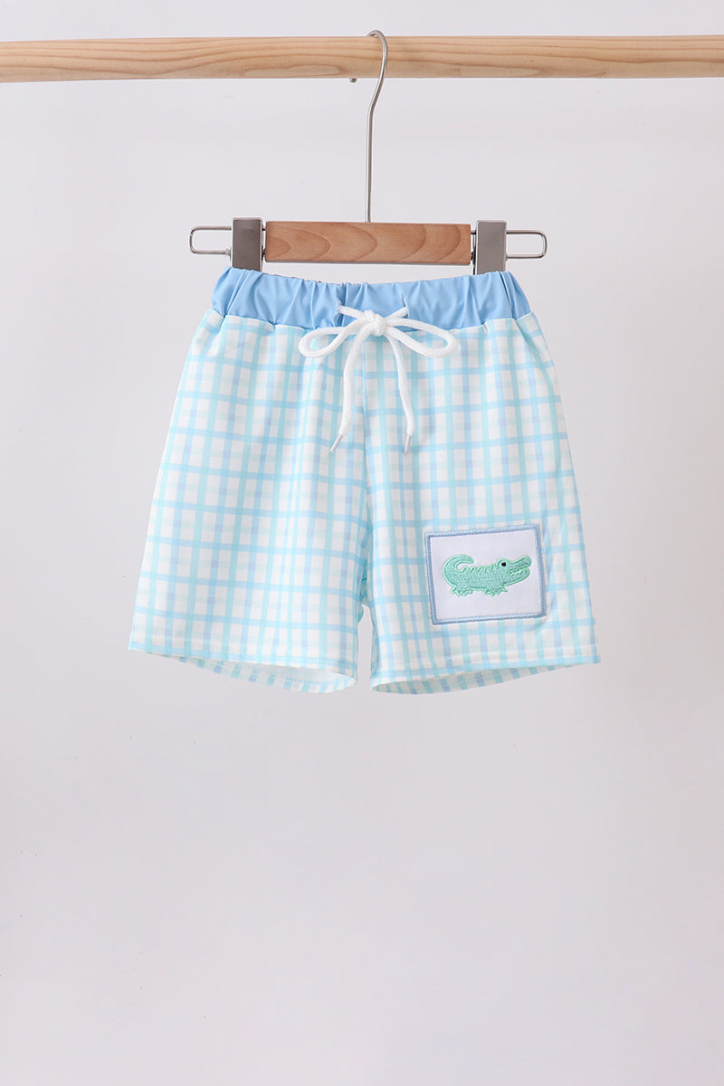 Blue Crocodile Embroidered Swim Trunks